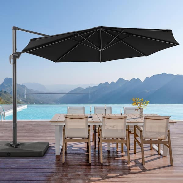 JOYESERY 11 ft. Aluminum Cantilever Patio Umbrella with a Base/Stand, Outdoor Offset Hanging 360-Degree Rotation in Black