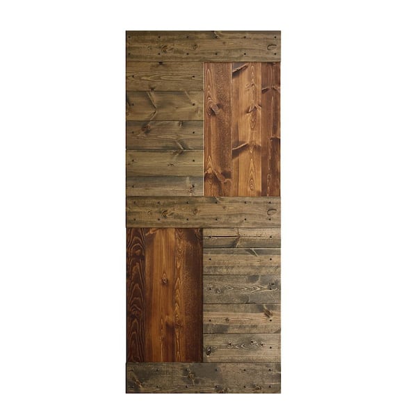 COAST SEQUOIA INC S Series 36 in. x 84 in. Dark Walnut Aged Barrel Knotty Pine Wood Sliding Barn Door Slab
