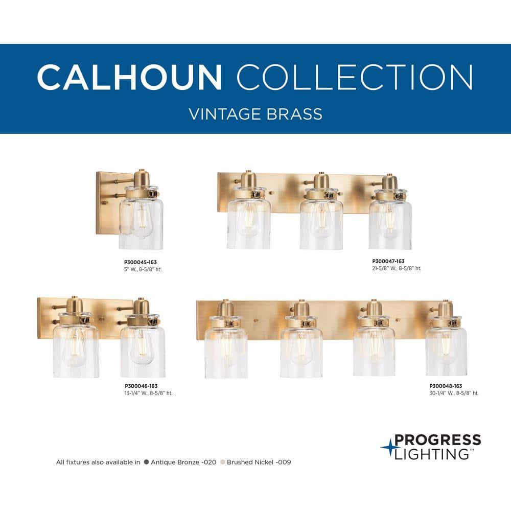 Calhoun 4-Light Vintage Brass and Clear Glass Bath Vanity Light