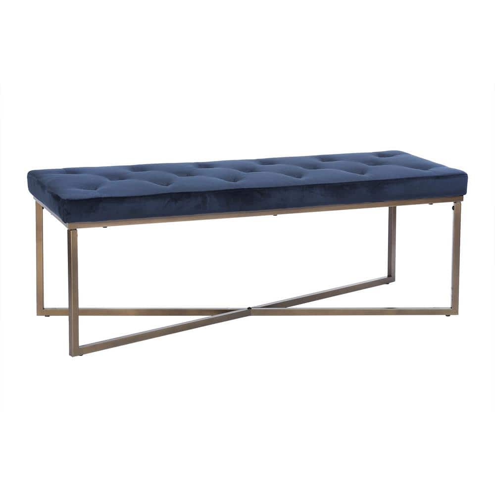 Homy Casa Rizzo Dark Blue Velvet Upholstered Tufted Bench RIZZO DARK ...