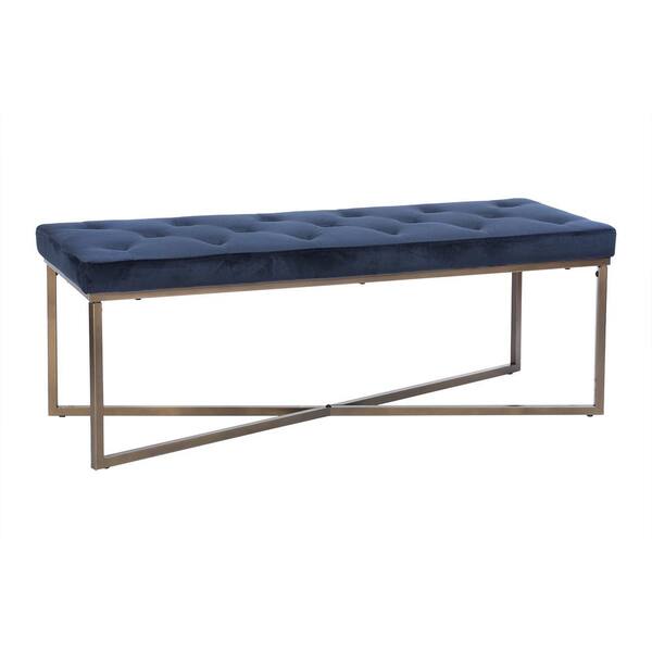 Homy Casa Rizzo Dark Blue Velvet Upholstered Tufted Bench