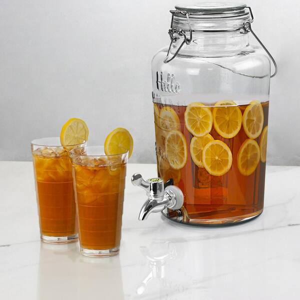 Fern Double Glass Cold Beverage Dispenser with Stand Fiddle 2.2 Quarts each