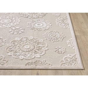 Ava Taupe 8 ft. x 10 ft. Bohemian Floral Indoor/Outdoor Area Rug