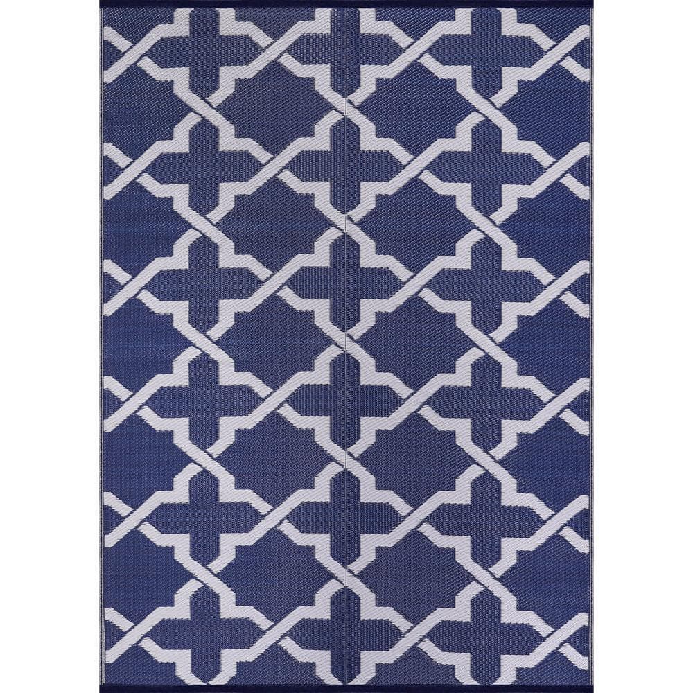 Lightweight Trellis Blue/White 4 ft. x 6 ft. Reversible Plastic Indoor/Outdoor Area Rug price history on PriceWatchPro