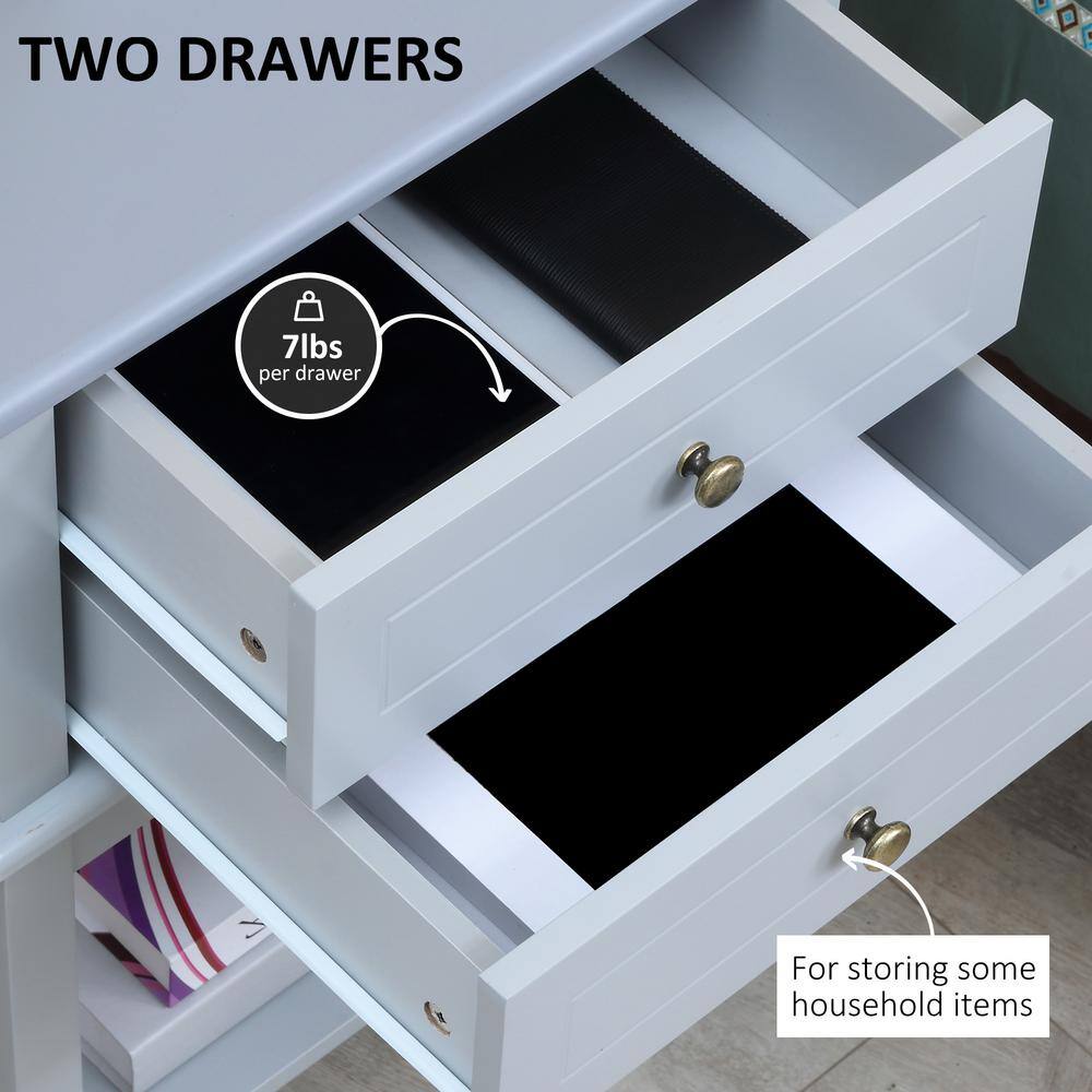 Light Gray MDF Side Table with Storage Drawers and Shelf