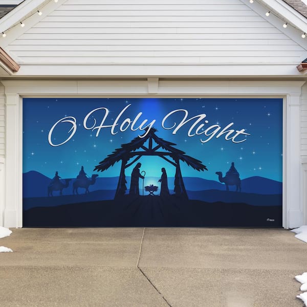 My Door Decor 7 ft. x 16 ft. Nativity Scene O' Holy Night-Christmas Garage Door Decor Mural for Double Car Garage