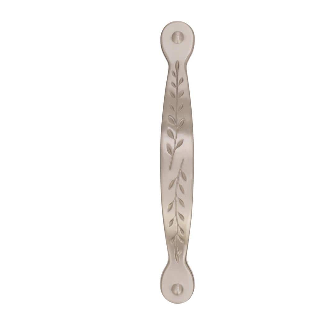 Satin Nickel 3" Arch Cabinet Pull with Leaf Motif