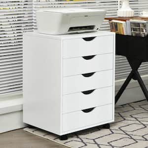 White 5-Drawer Dresser Storage Cabinet Chest with Wheels for Home Office