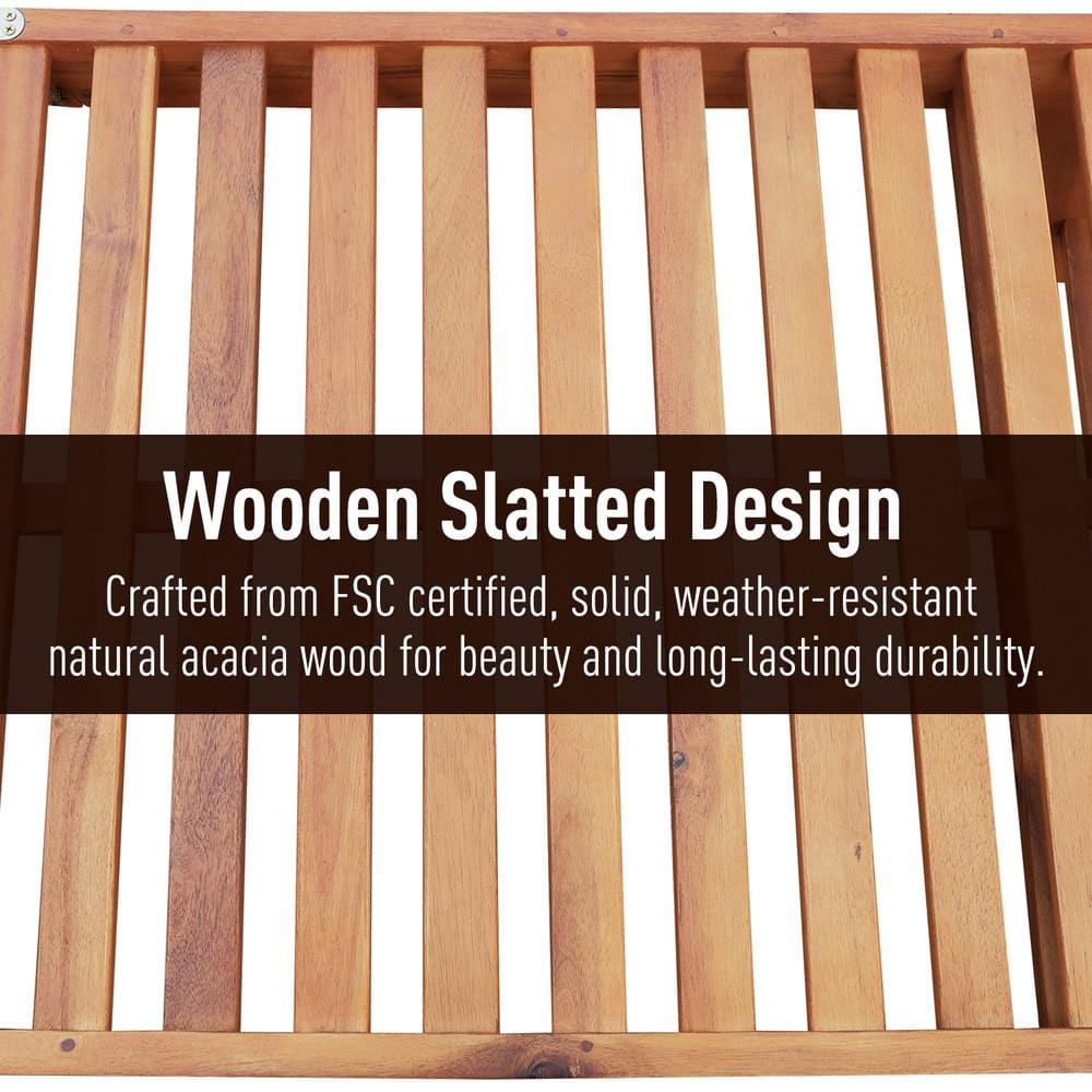 Teak Acacia Wood Outdoor Folding Chaise Lounge with Wheels