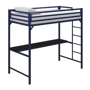 Mabel Blue Metal Twin Loft Bed with Desk