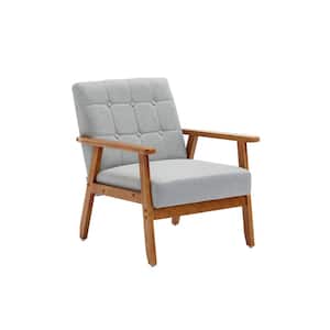 Mid-Century Upholstered Light Gray Linen Fabric Accent Arm Chair with Solid Wood Frame