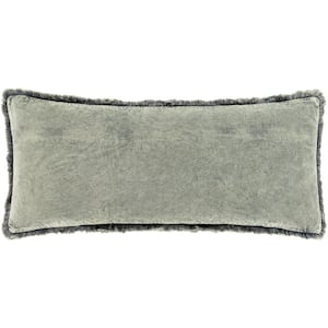 Adroth Medium Gray Velvet Fringe Polyester Fill 12 in. x 30 in. Decorative Pillow