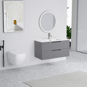 36 in. W Single Sink Floating Bath Vanity in Gray with White Ceramic Top and 2-Drawers