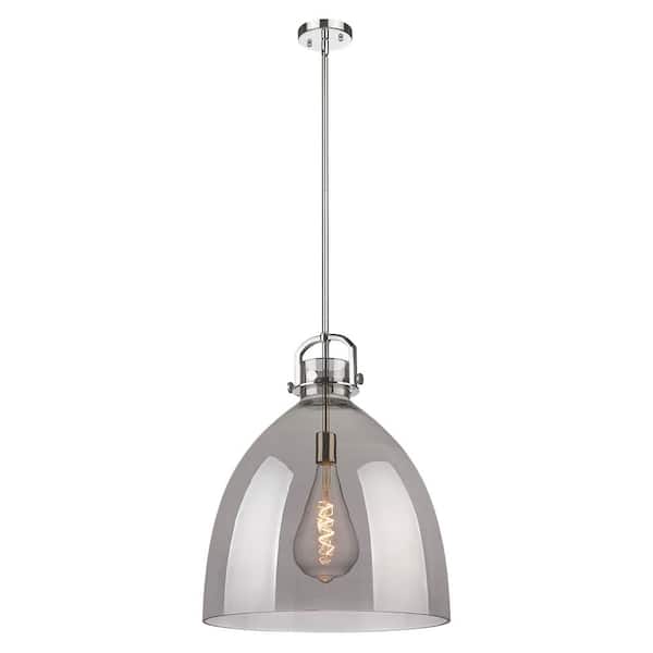 Newton Bell 100-Watt 1-Light Polished Nickel Shaded Pendant Light Tinted Glass Shade