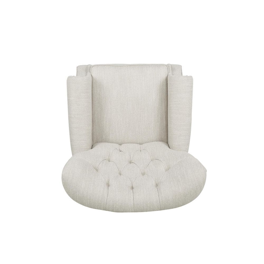 Handcrafted Beige Faux Leather Wood Recliner with Nailhead Trim