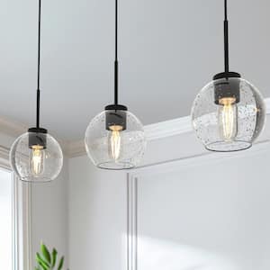 28 in. 3-Light Black Pendant Light with Glass Shade, Farmhouse Ceiling Lamp for Kitchen Island, Dining Room