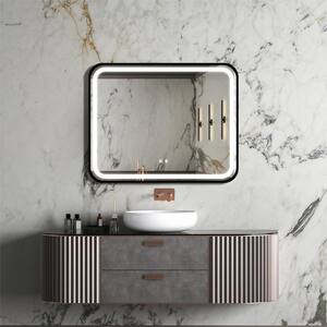 40 in. W x 32 in. H Rectangular Iron Black Framed Dimmable Wall Bathroom Vanity Mirror