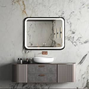 40 in. W x 32 in. H Rectangular Iron Black Framed Dimmable Wall Bathroom Vanity Mirror