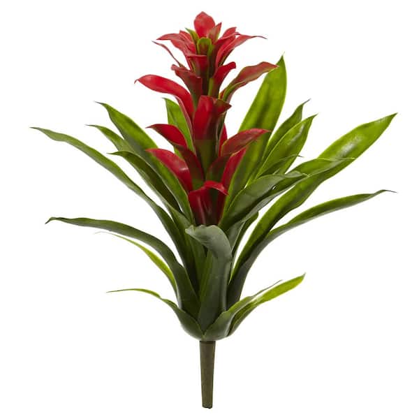 Nearly Natural Indoor 15 in. Bromeliad Artificial Flower (Set of 4)