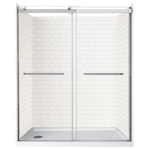 Lagoon DR 60 in L x 30 in W x 78 in H Left Drain Alcove Shower Stall Kit in White Subway and Brushed Nickel Finish