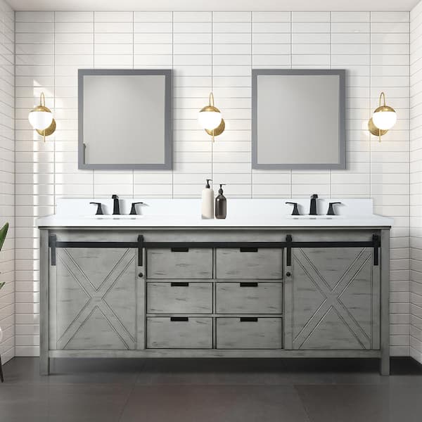 Lexora Marsyas 80 in W x 22 in D Ash Grey Double Bath Vanity and Cultured Marble Countertop