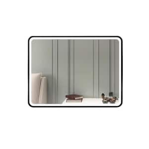 24 in. W x 32 in. H Rectangular Framed Anti-Fog Lighted Wall Bathroom Vanity Mirror in Black