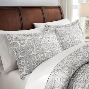 Averly 3-Piece Gray Clipped Jacquard Comforter Set