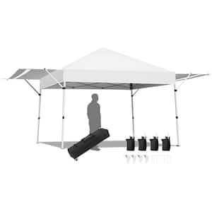 17 ft. x 10 ft. White Patio Foldable Pop-Up Canopy with Adjustable Dual Awnings for Deck Garden Backyard