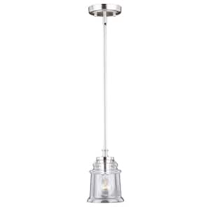 Toledo 1-Light Satin Nickel Industrial Jar Mini Pendant Ceiling Light Clear Glass