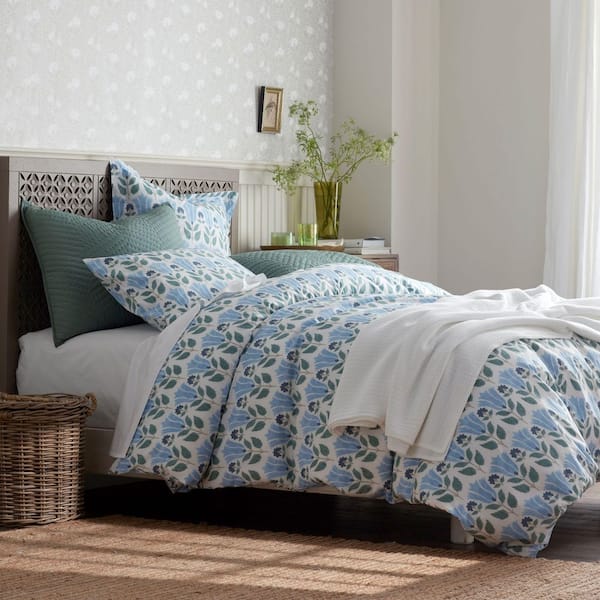 Company Cotton Ellary Flower Blue/Green Cotton Percale Full Sheet Set