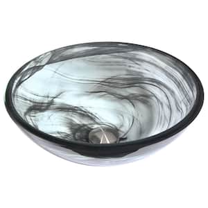 Mezzo Series Deco-Glass Vessel Sink in Slumber Wisp with Key Faucet in Polished Chrome