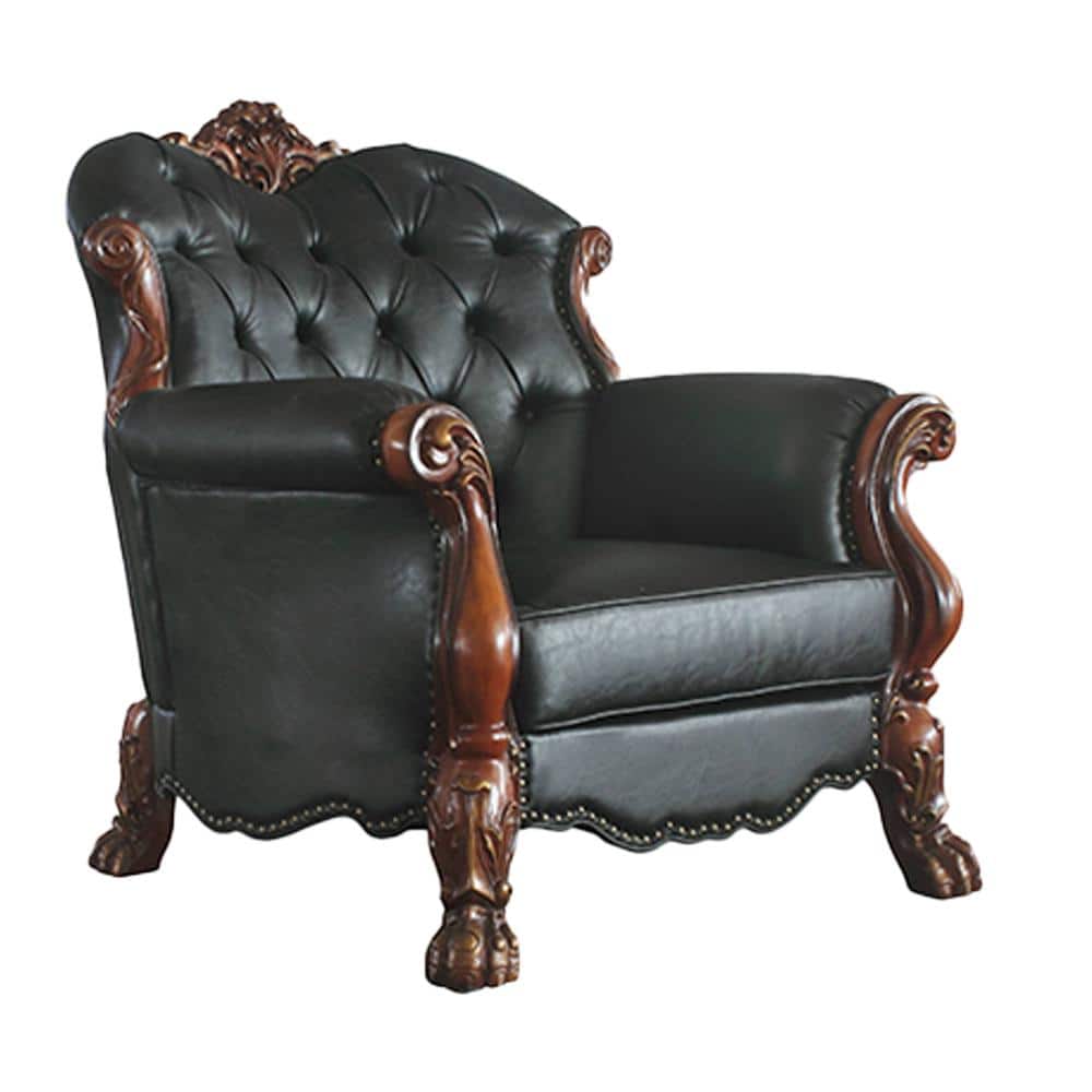 Dresden Cherry Oak Faux Leather Accent Chair with Nail-head Trim