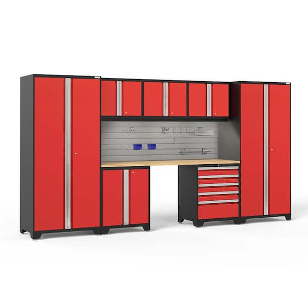 NewAge Products Pro Series 156 in. W x 85.25 in. H x 24 in. D 18-Gauge Steel Cabinet Set in Red (8-Piece)