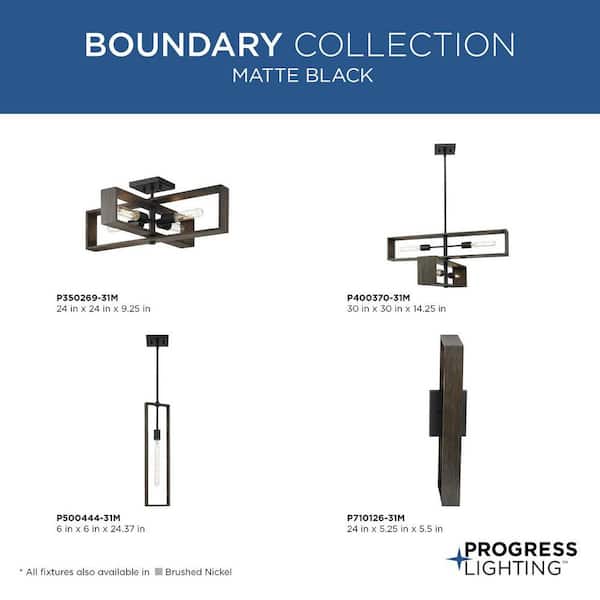 Progress Lighting Boundary 4-Light Matte Black Modern/Contemporary Chandelier