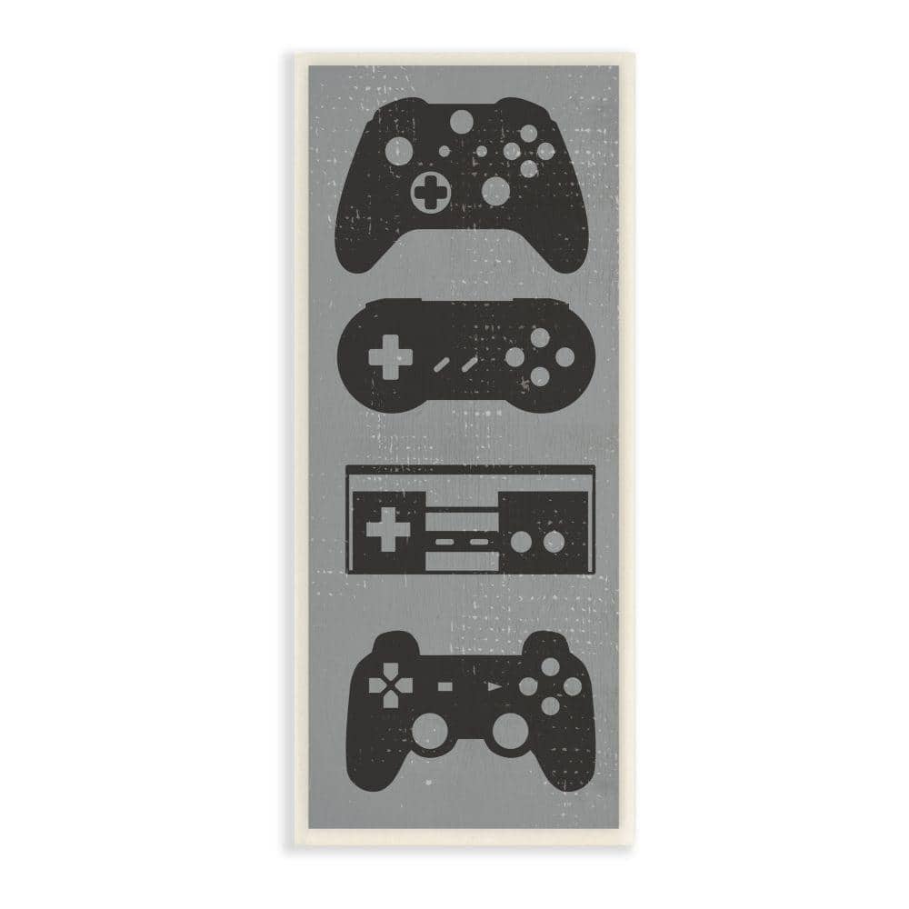 Video Game Controller Shapes Distressed Grey by Daphne Polselli Unframed Fantasy Wood Wall Art Print 7 in. x 17 in.