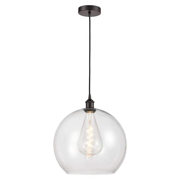 Athens 60-Watt 1-Light Oil Rubbed Bronze Shaded Mini Pendant Light with Clear Glass Shade