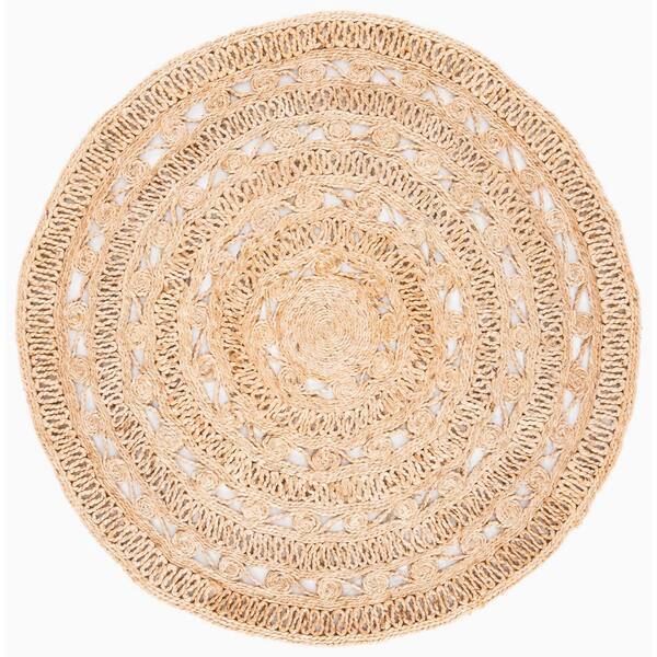 SAFAVIEH Natural Fiber Beige Doormat 3 ft. x 3 ft. Woven Ornate Round ...