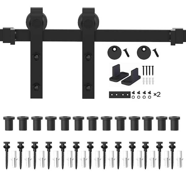 16 ft./192 in. Frosted Black Sliding Barn Door Hardware Track Kit for Single with Non-Routed Floor Guide