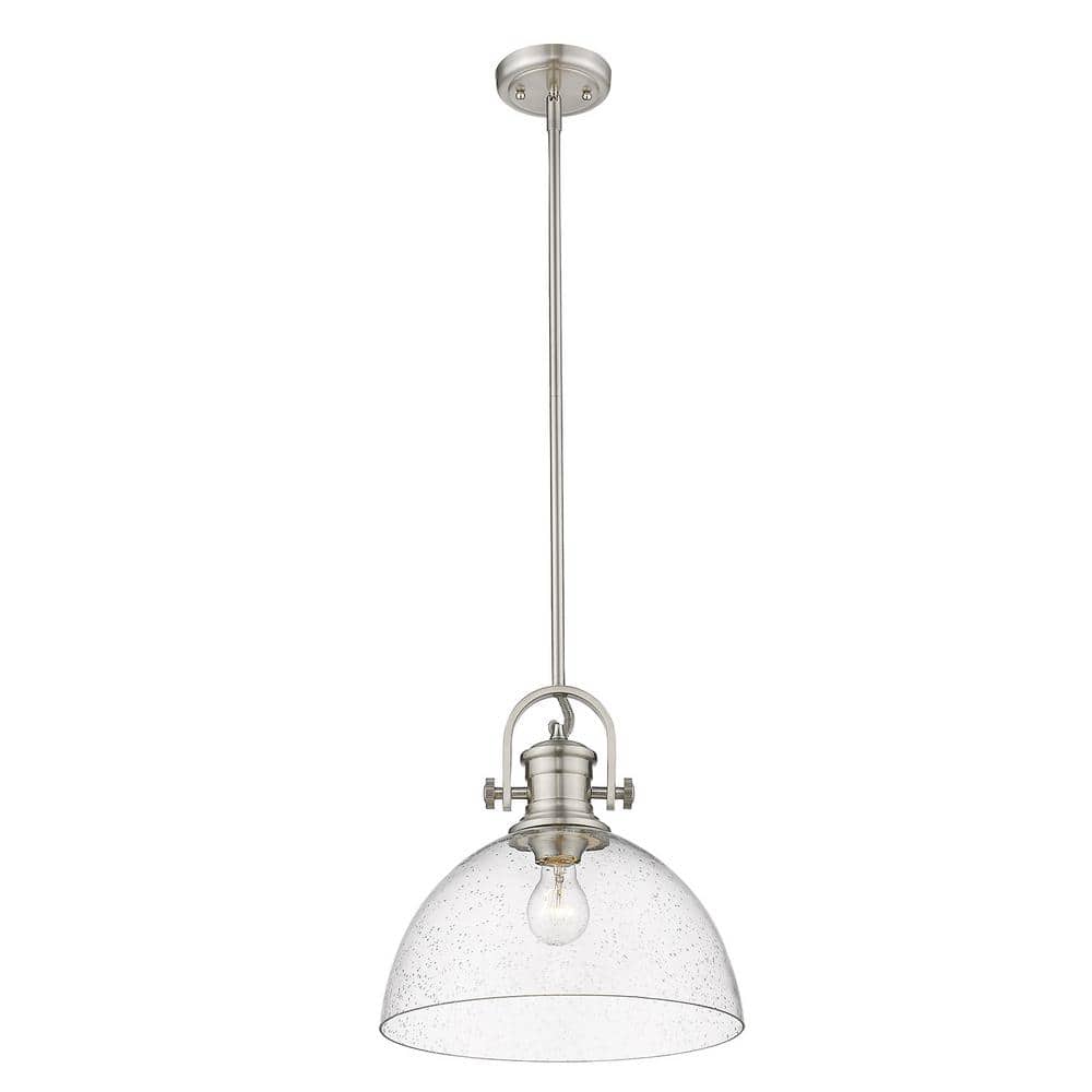 Transitional Pewter 13.5'' Bowl Pendant with Opal Glass Shade