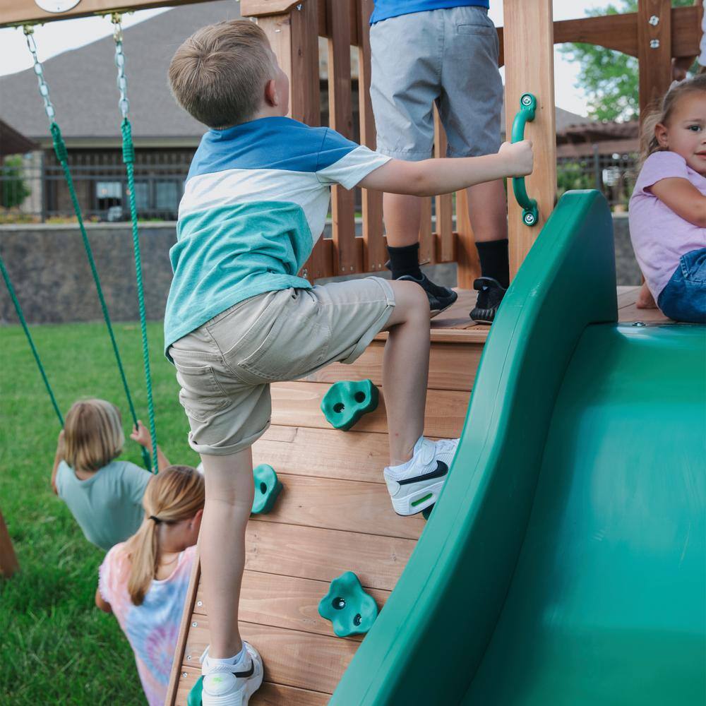 Cedar Wood Outdoor Swing Set with Slide and Fort