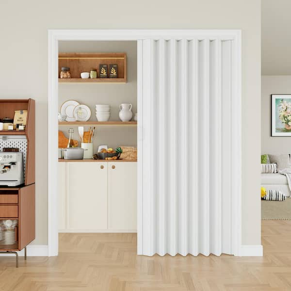 60 in. x 80 in. White Vinyl PVC Double Layer Accordion Door, Interior Folding Doors with Installation Hardware