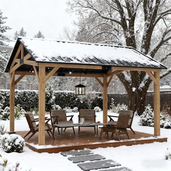 INMITOM 11 ft. x 13 ft. Wood Hardtop Outdoor Patio Gazebo with