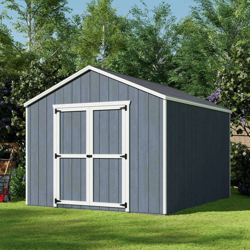 10x12 Gray Wood Gable Storage Shed Kit with Windows