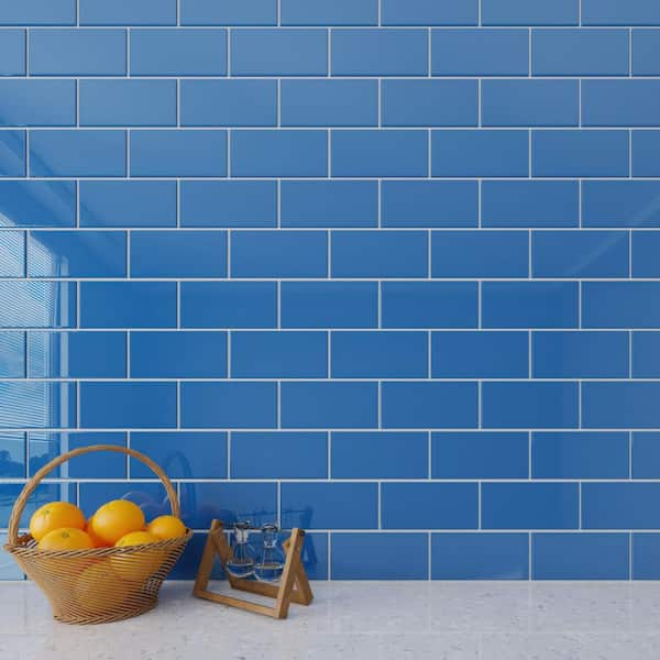  Cobalt Blue 3 in. x 6 in. x 8mm Glass Subway Tile (5 sq. ft./Case)