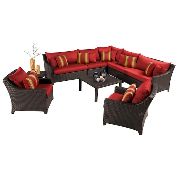 RST Brands Deco 9-Piece Patio Sectional Seating Set with Cantina Red Cushions