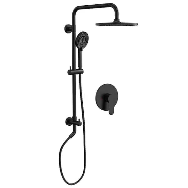 2-Spray Round High Pressure Wall Bar Shower Kit with 3-Spray Hand Shower in Matte Black (Valve Included)