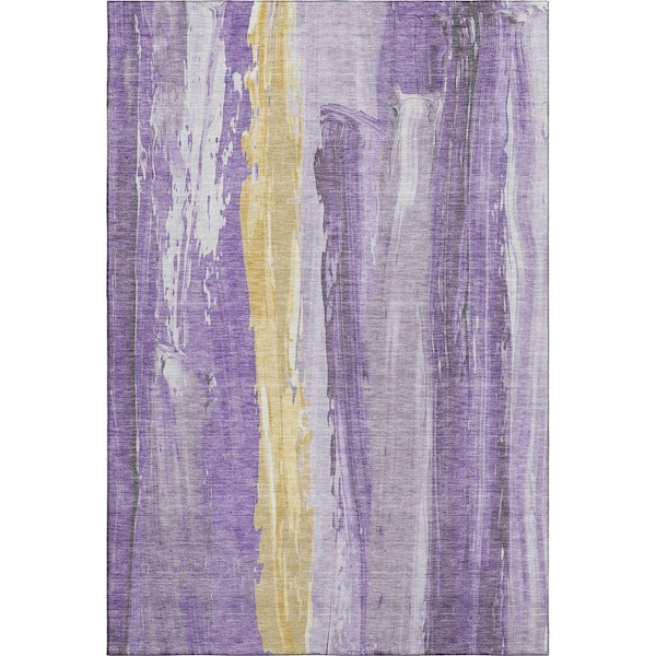 Mayfield Premium Machine Washable Abstract AMF1845 Purple 3 ft. x 5 ft. Area Rug