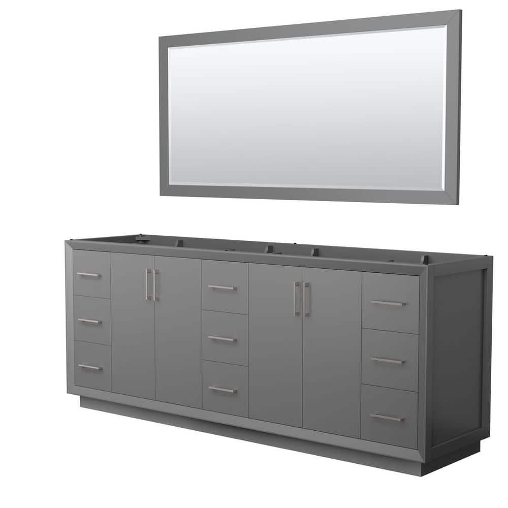 Wyndham Collection Strada 83.25 in. W x 21.75 in. D x 34.25 in. H Double Bath Vanity Cabinet without Top in Dark Gray with 70 in. Mirror, Dark Gray with Brushed Nickel Trim -  WCF414184DKGCXSXXM70