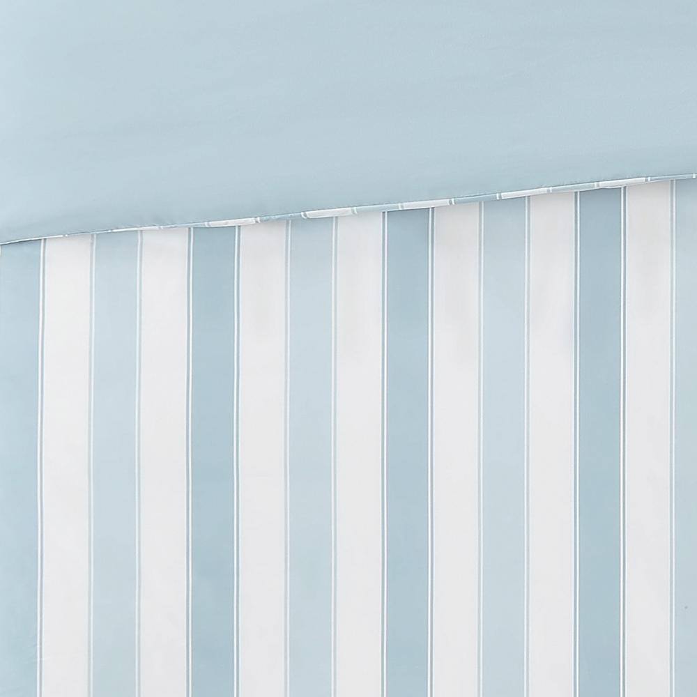 Full/Queen Blue and White Cotton Striped Duvet Cover Set