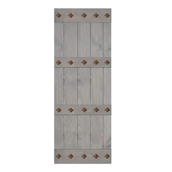 ISLIFE Mid-Century Style 30 in. x 84 in. French Gray Solid Wood Sliding Barn Door Slab - Hardware Track NOT Included